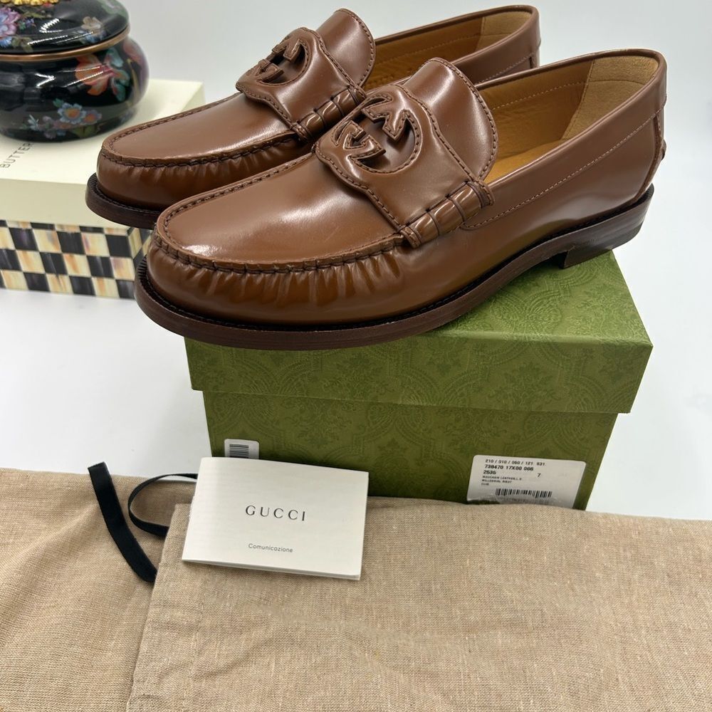 Men's Gucci interlocking G leather loafers size 7 fits eight US made in Italy - Picture 10 of 10